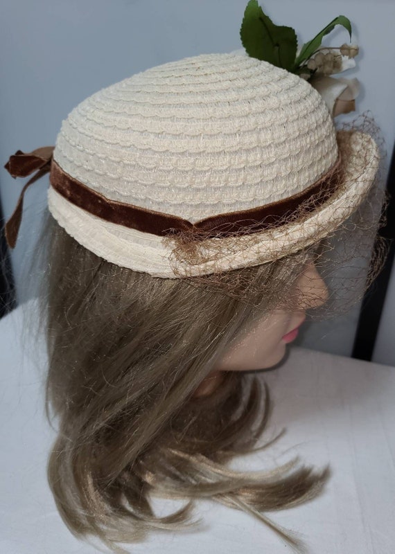 Vintage straw hat 1930s 40s round cream straw hat… - image 8