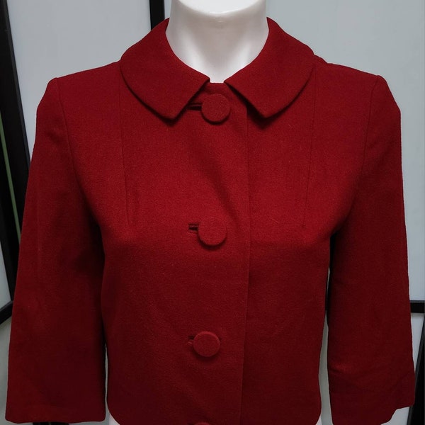 Vintage wool jacket 1950s 60s pendleton fitted cropped red wool bolero jacket mid century rockabilly s stains in lining