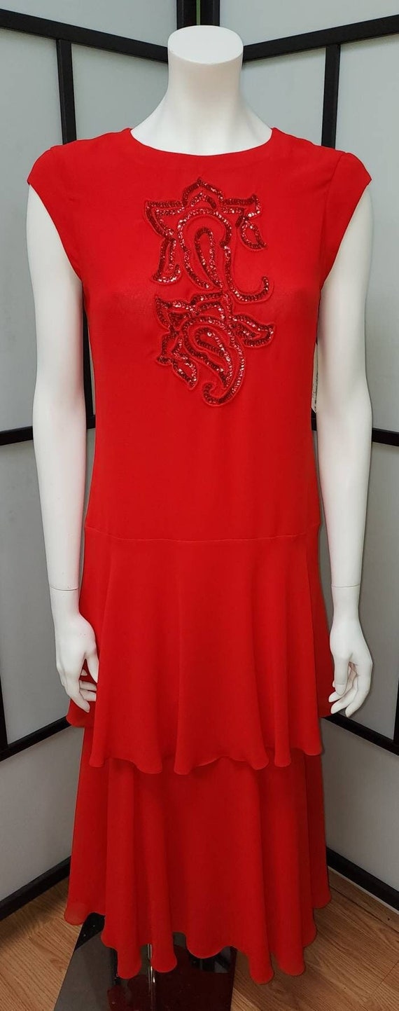 Vintage peplum dress bright red 1970s does 1930s … - image 2