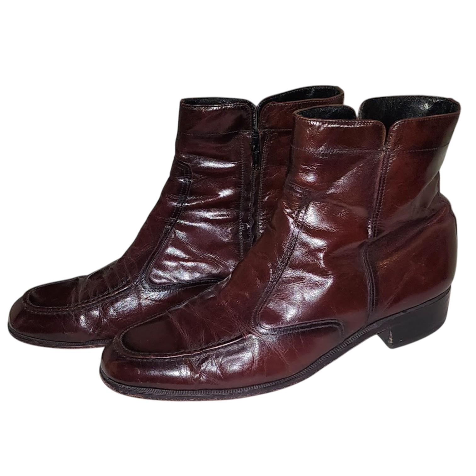 Vintage Mens 1970s Dark Maroon Oxblood Leather Side Zip  display picture 2