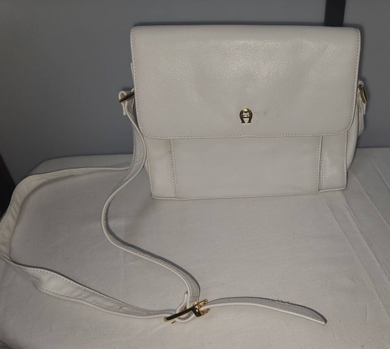 Vintage Etienne Aigner Purse 1990s Small White Leather Shoulder Strap Purse Adjustable Many Pockets Boho Etsy