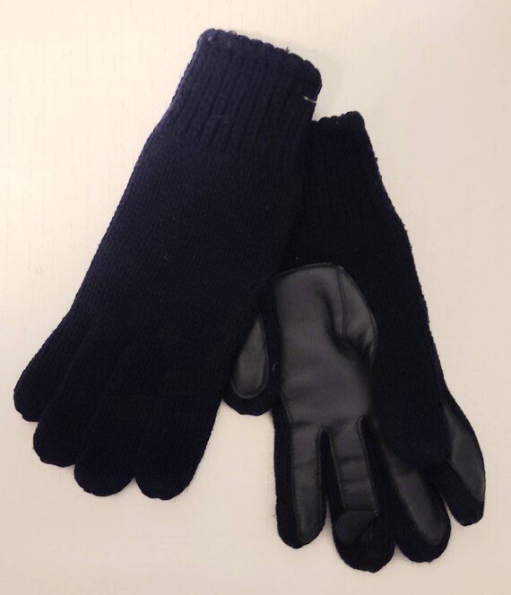 Vintage knit gloves 1970s dark blue acrylic knit … - image 3