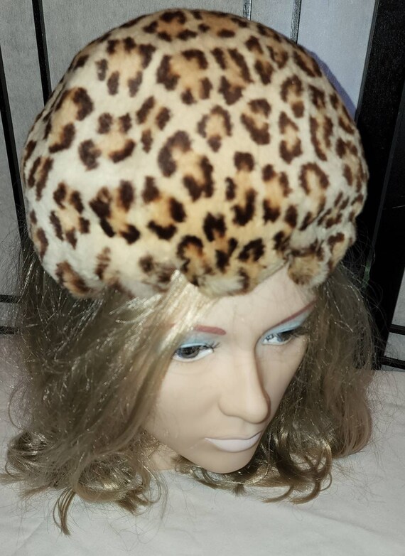 Vintage leopard hat 1950s round leopard print fau… - image 6