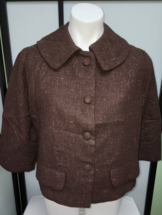 Vintage wool jacket 1950s thin brown wool fleck b… - image 2