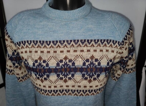 Sale vintage men's sweater 1970s blue acrylic pul… - image 2
