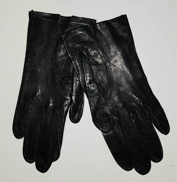 Vintage Leather Gloves 1950s Thin Black Leather W… - image 8