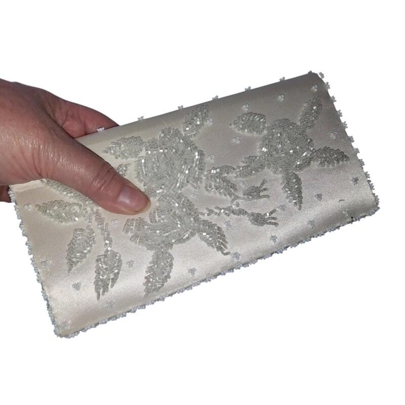 20’s White Satin Beaded Clutch main image 0