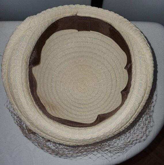 Vintage straw hat 1930s 40s round cream straw hat… - image 10