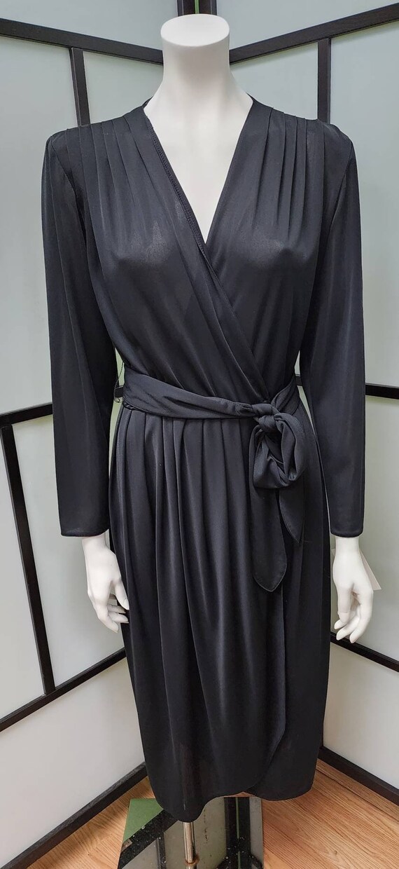 Vintage black dress 1970s thin semi sheer black n… - image 4