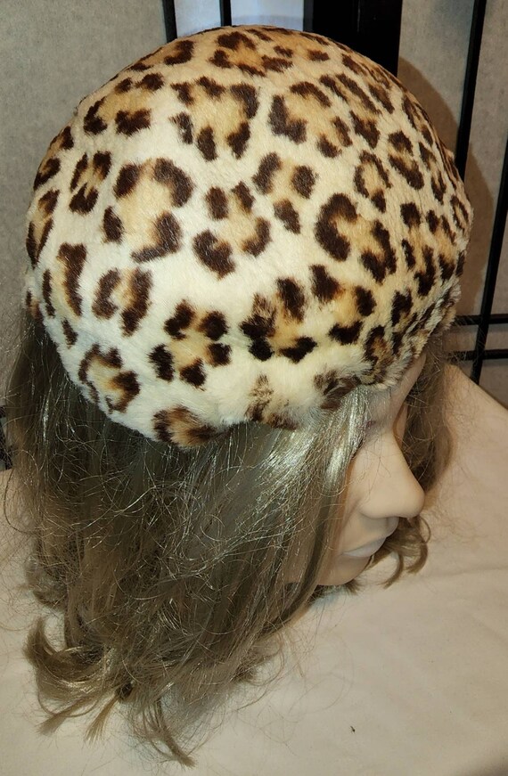 Vintage leopard hat 1950s round leopard print fau… - image 10