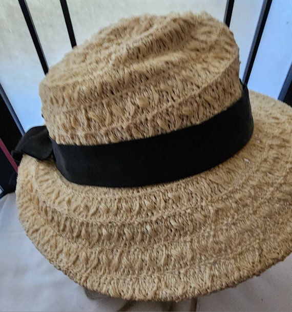 Vintage straw hat 1930s 40s round cream straw bri… - image 8