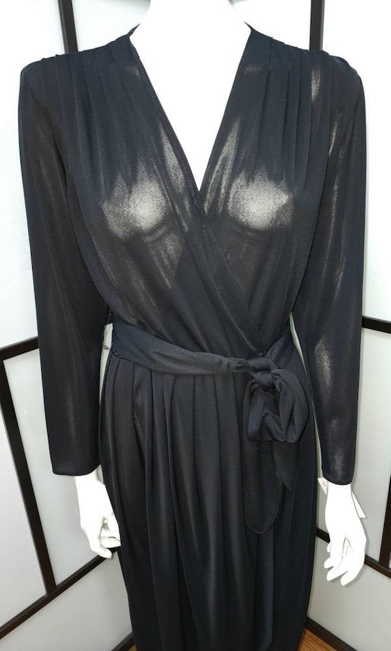 Vintage black dress 1970s thin semi sheer black n… - image 6