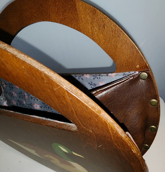 Unique vintage purse 1970s 80s round wood leather… - image 4