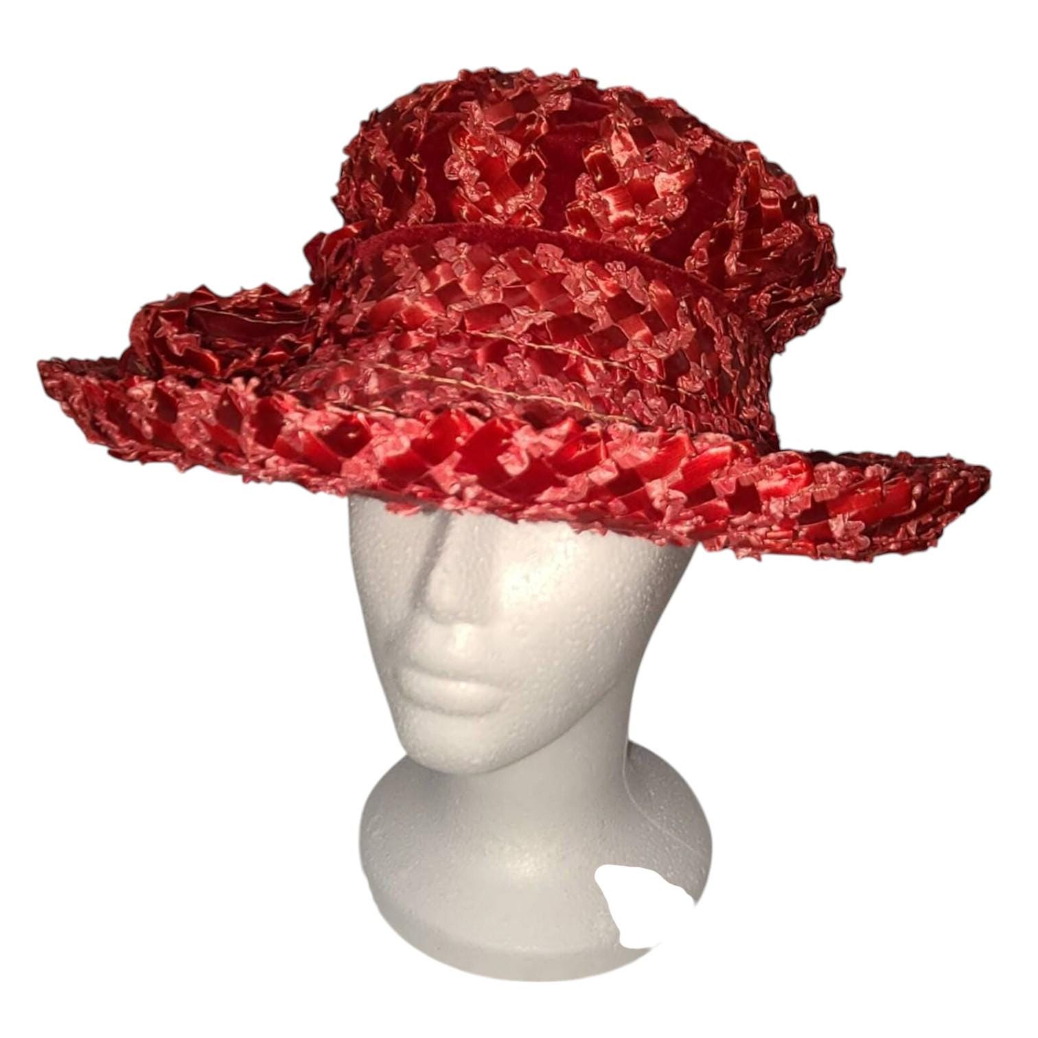 Vintage 60s Styled by Coralie Felt Striking Red Rhinestone  display picture 2