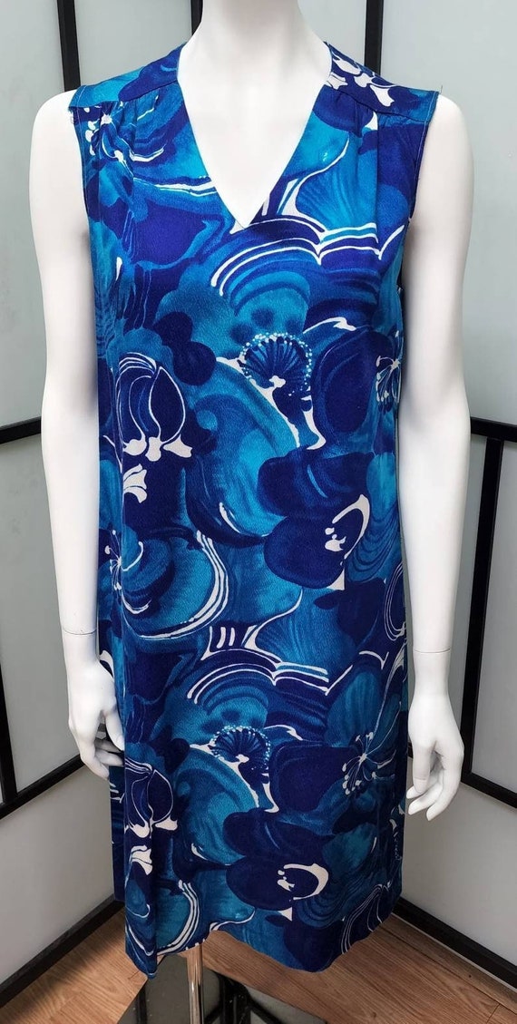 60’s Blue Flower Hawaiian Sleeveless Dress main image 0