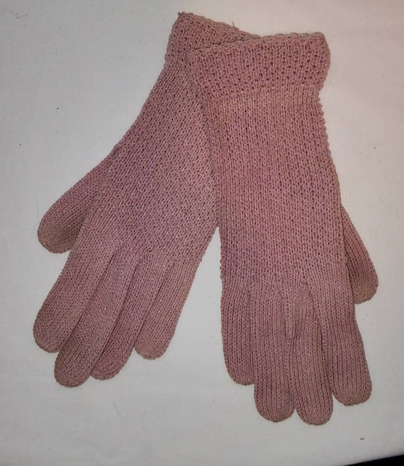 Vintage knit gloves 1930s 40s mauve pink patterne… - image 3