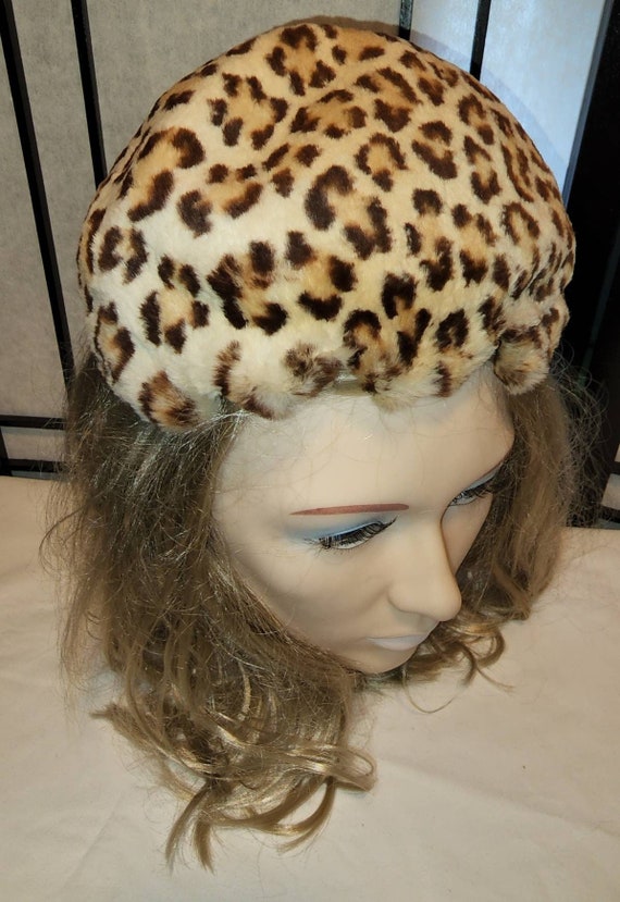 Vintage leopard hat 1950s round leopard print fau… - image 9