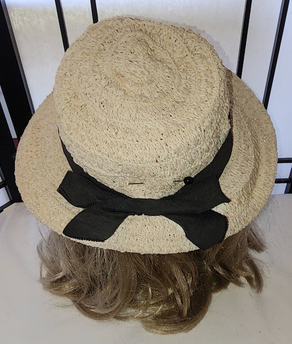 Vintage straw hat 1930s 40s round cream straw bri… - image 2