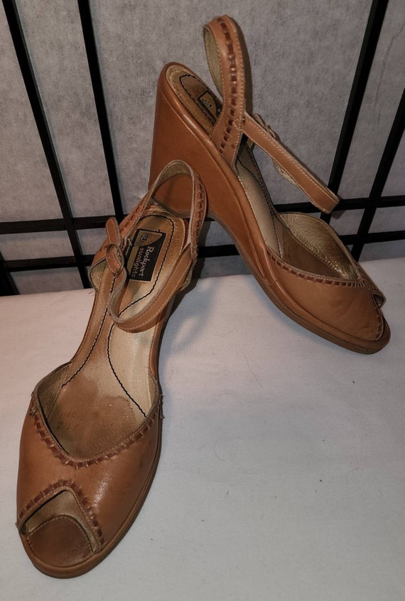 Vintage rockport sandals 1970s 80s tan leather we… - image 1