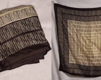 Vintage designer scarf 1970s 80s bill blass brown tan silk signature scarf geometric boho 22.5 x 23 in.