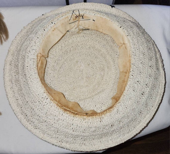 Vintage straw hat 1930s 40s round cream straw bri… - image 9