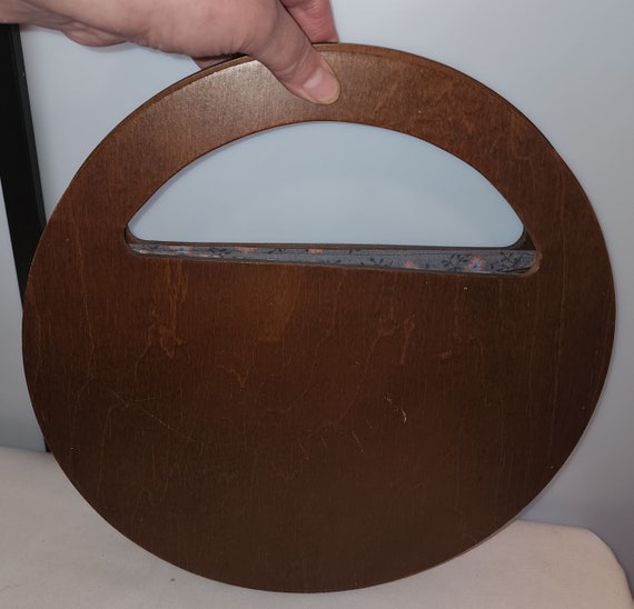 Unique vintage purse 1970s 80s round wood leather… - image 6