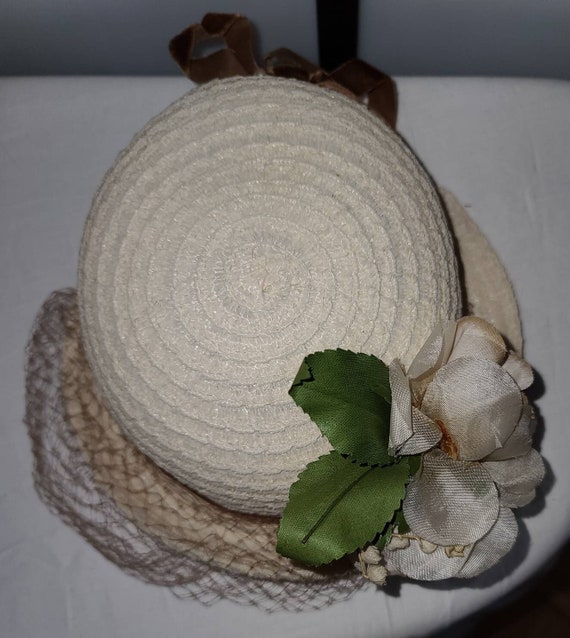 Vintage straw hat 1930s 40s round cream straw hat… - image 5