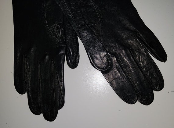Vintage Leather Gloves 1950s Thin Black Leather W… - image 9