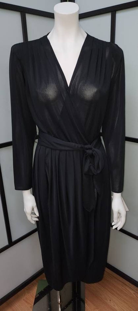 Vintage black dress 1970s thin semi sheer black n… - image 2