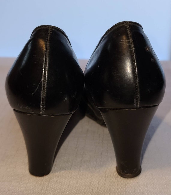Vintage 1930s 40s shoes black leather round toe p… - image 9