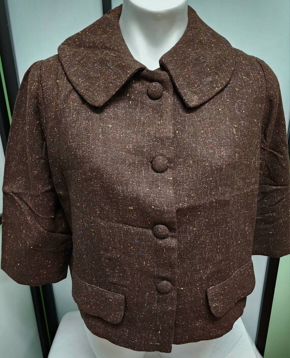 Vintage wool jacket 1950s thin brown wool fleck b… - image 5