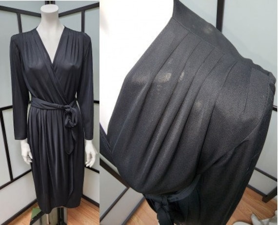 Vintage black dress 1970s thin semi sheer black n… - image 1