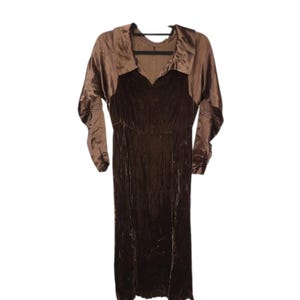 Vintage 1920s 30s dress chocolate brown thin silk velvet satin dress flapper art deco xs
