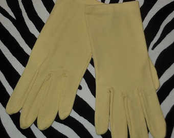 Sale vintage 1960s gloves pale yellow nylon fabric wrist length rockabilly mod 6 1/2 or so