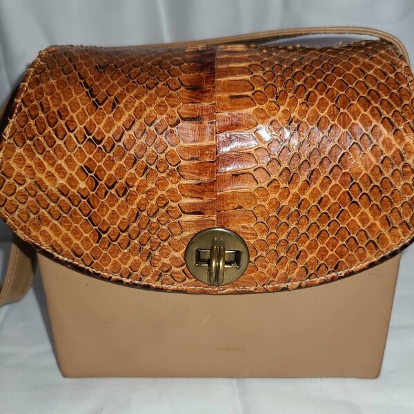 Sale vintage snakeskin purse 1930s 40s cognac brown snake leather box purse handbag film star creations hollywood usa art deco