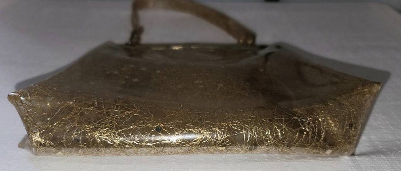 Sale vintage 1950s purse small clear vinyl gold tinsel chunky glitter top handle purse rockabilly image 10