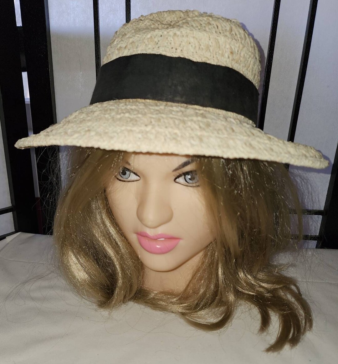Vintage Straw Hat 1930s 40s Round Cream Straw Brim Hat Wide Etsy