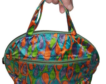 Vintage 60s bright psychedelic print satin cosmetic bag celebrity bags mod