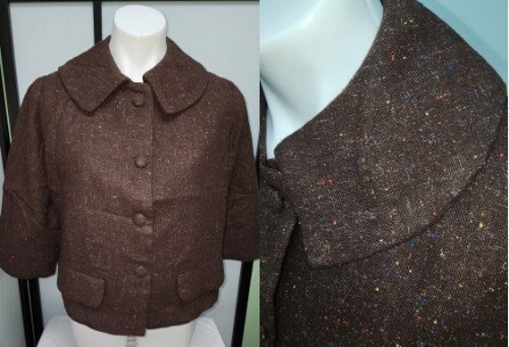 Vintage wool jacket 1950s thin brown wool fleck b… - image 1