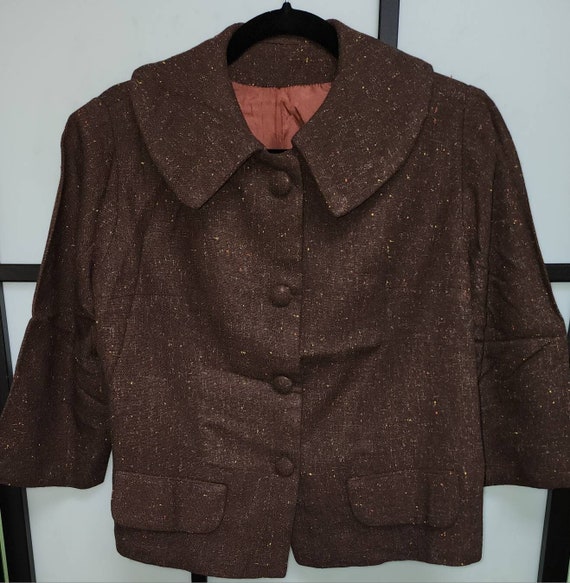 Vintage wool jacket 1950s thin brown wool fleck b… - image 8