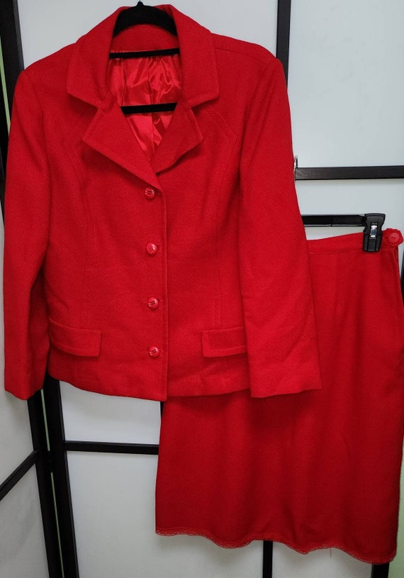 Vintage 1960s Red Wool Mini Dress and Coat Suit