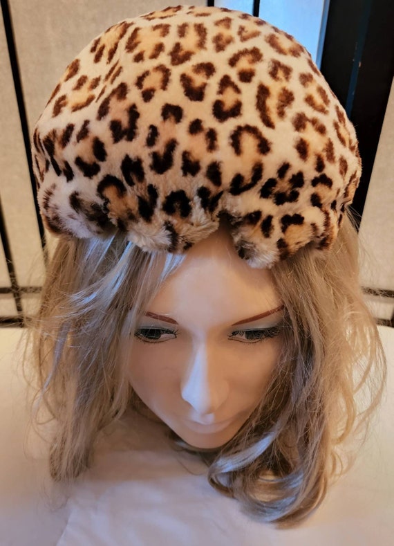 Vintage leopard hat 1950s round leopard print fau… - image 8