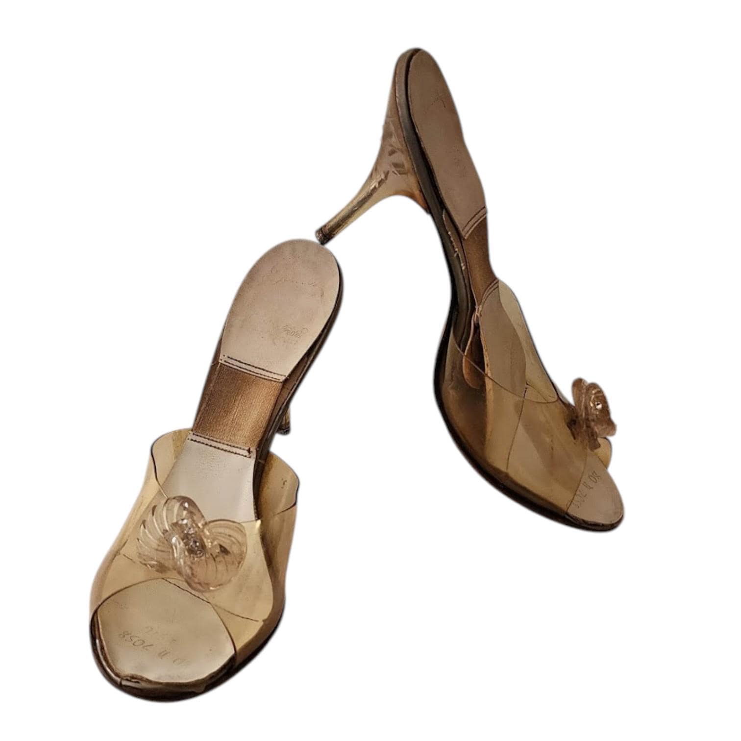 Vintage Springolator Heels Clear Lucite 1950s High Heel Slides  Springolators Rhinestone Ornaments Carved Lucite Rhinestone Heels Mid  Century
