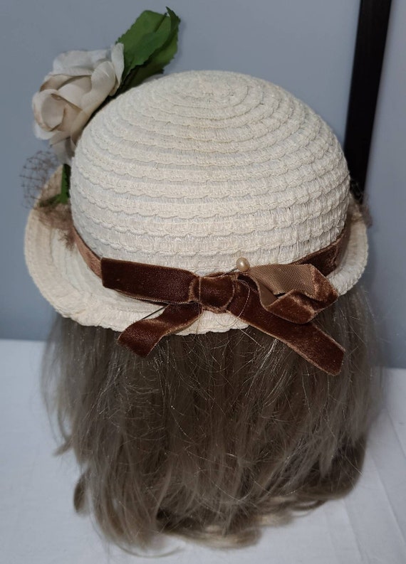 Vintage straw hat 1930s 40s round cream straw hat… - image 9