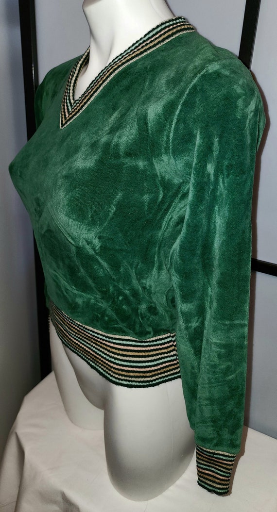 Vintage 1970s Top Bright Green Velour Pullover Top
