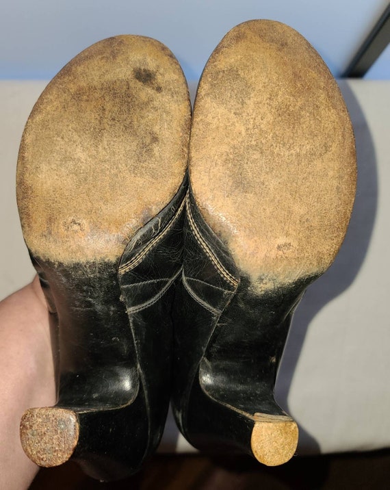 Vintage 1930s 40s shoes black leather round toe p… - image 10