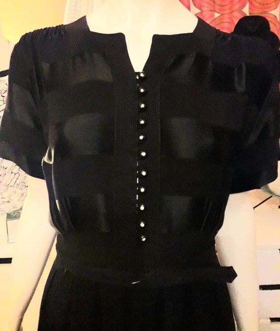 Vintage 1940s 50s dress black rayon crepe satin c… - image 5