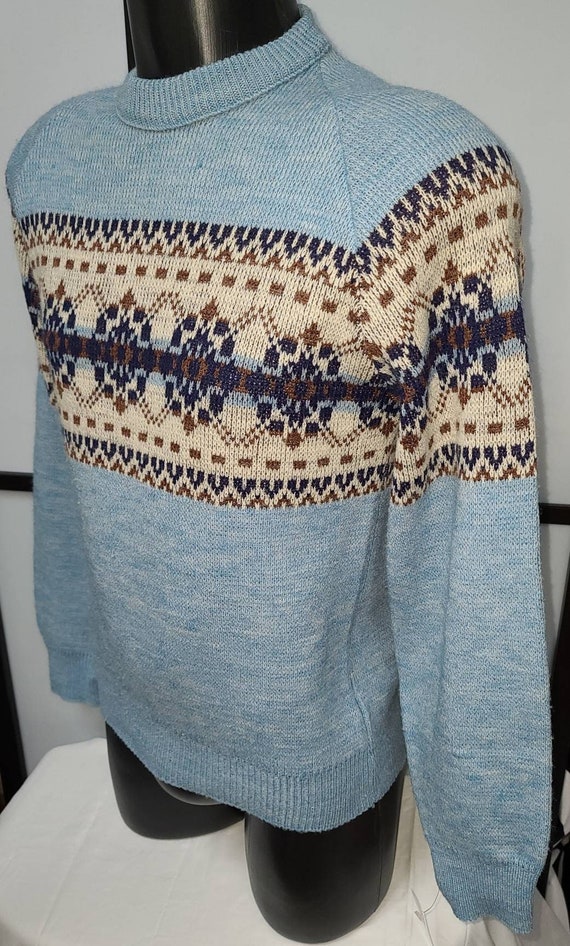 Sale vintage men's sweater 1970s blue acrylic pul… - image 5