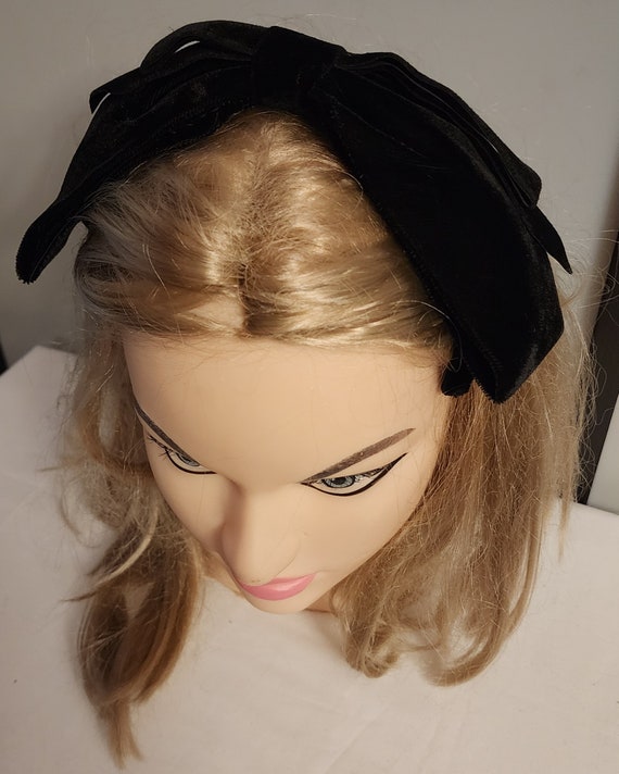 Vintage Bow Headband 1950s 60s Black Velvet Bow B… - image 6