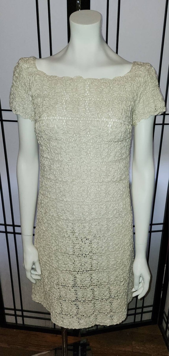 Vintage tape lace dress 1960s cream soutache mini… - image 2